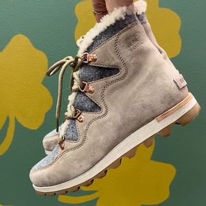 Women's Sorel Sneakchic Alpine Shearling & Leather Lace Up Booties